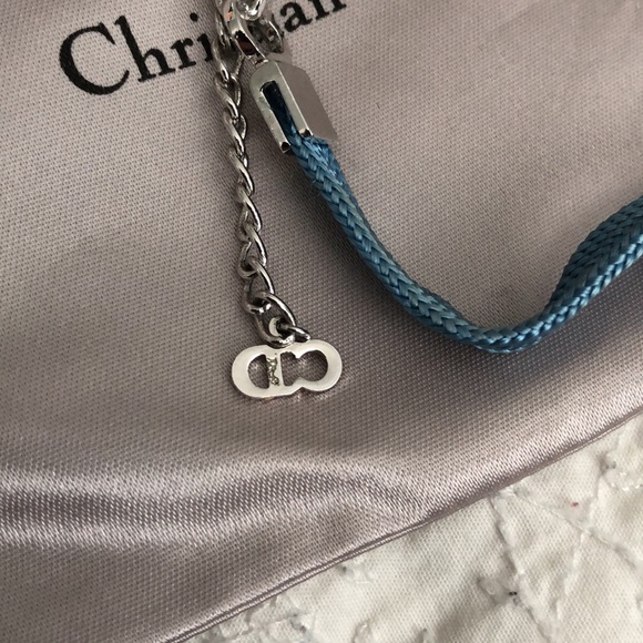 Christian Dior Blue Bow Cord Bracelet with Silver CD Charm - Picture 5 of 6